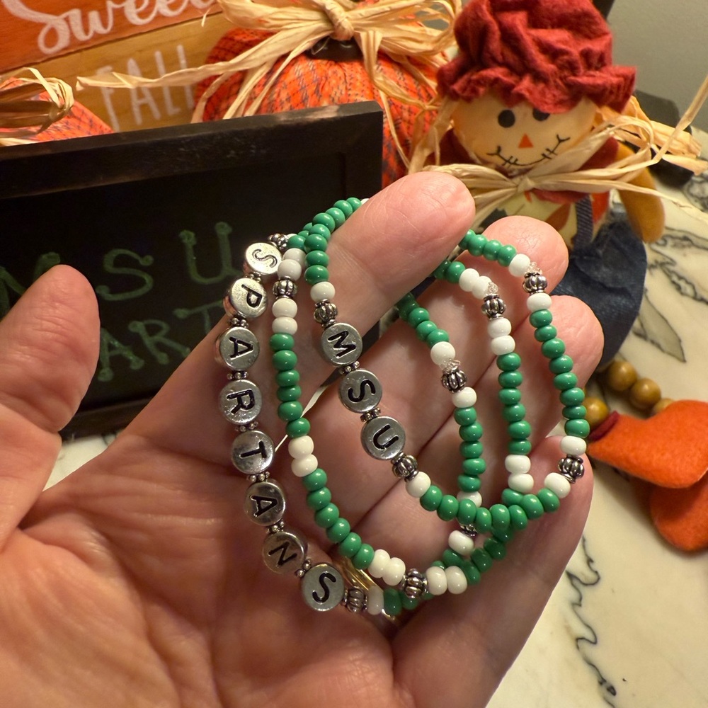 MSU Spartans Green and White Beaded Bracelet Stack - Michigan State University